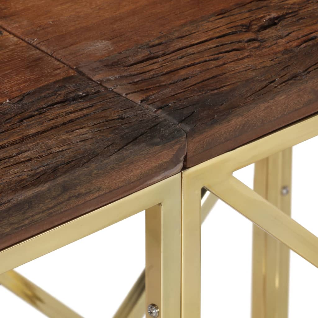 Table console doré acier inoxydable et bois de mélèze massif