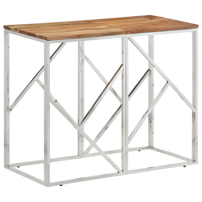 Table console argenté acier inoxydable et bois massif d'acacia