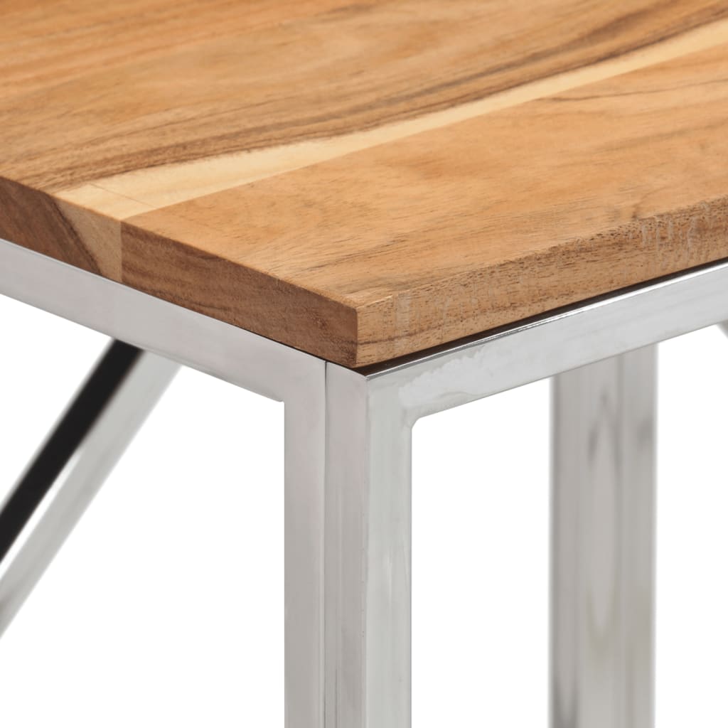 Table console argenté acier inoxydable et bois massif d'acacia