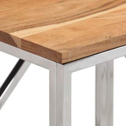 Table console argenté acier inoxydable et bois massif d'acacia