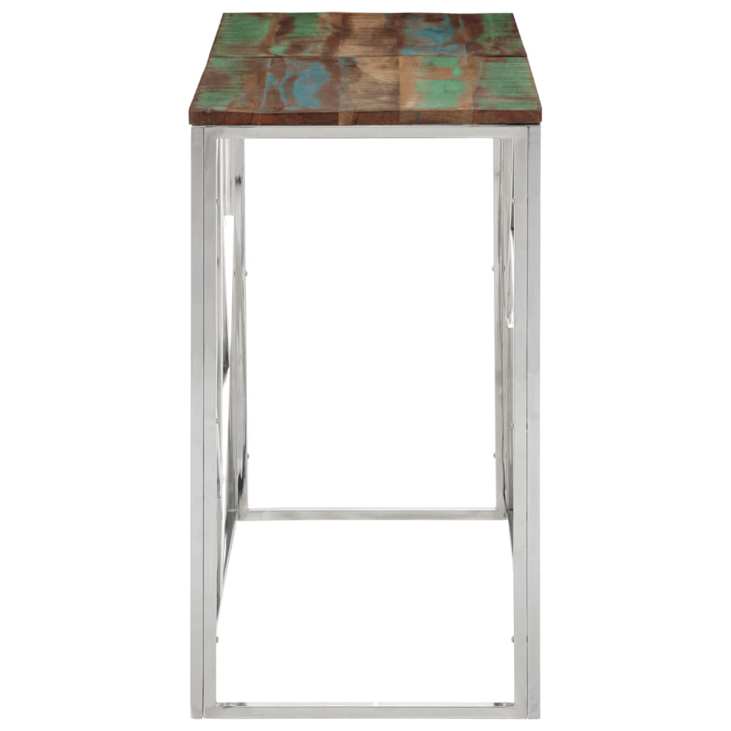 Table console argenté acier inoxydable/bois massif récupération