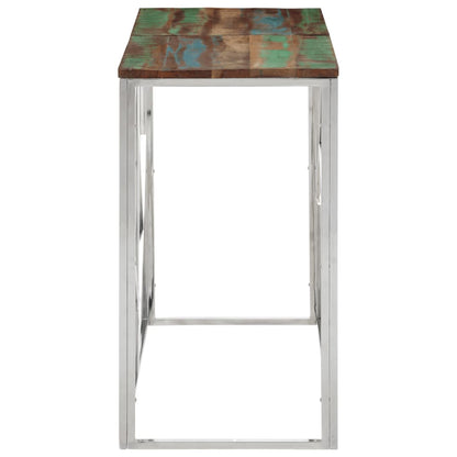 Table console argenté acier inoxydable/bois massif récupération