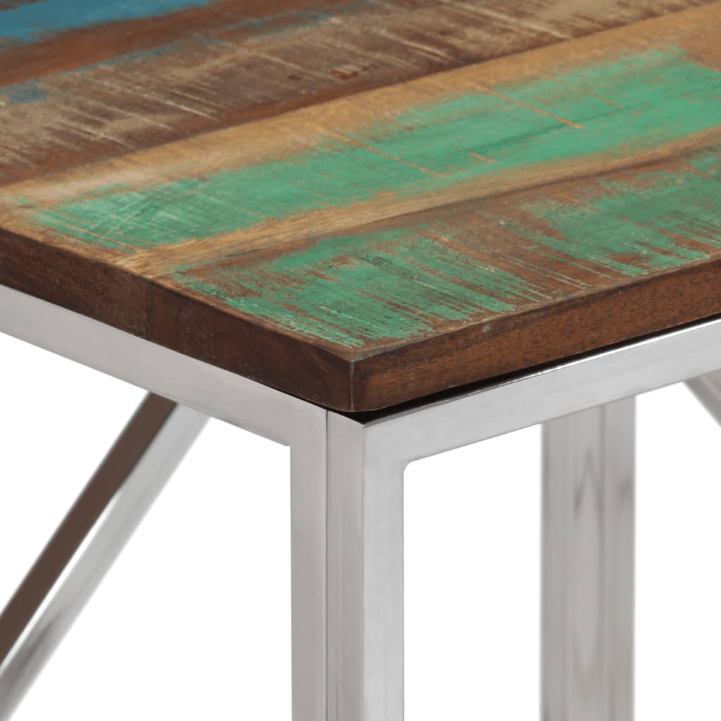 Table console argenté acier inoxydable/bois massif récupération