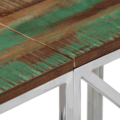 Table console argenté acier inoxydable/bois massif récupération