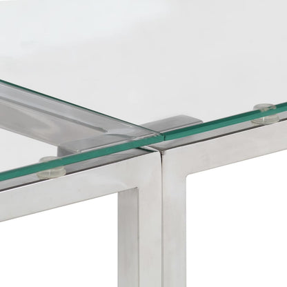 Table console argenté acier inoxydable et verre trempé