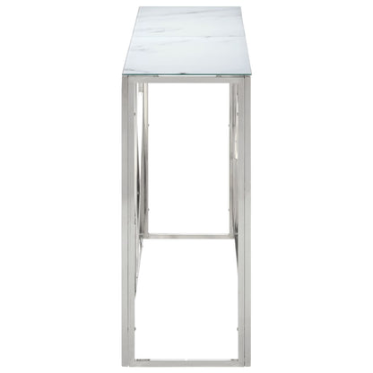 Table console argenté acier inoxydable et verre trempé