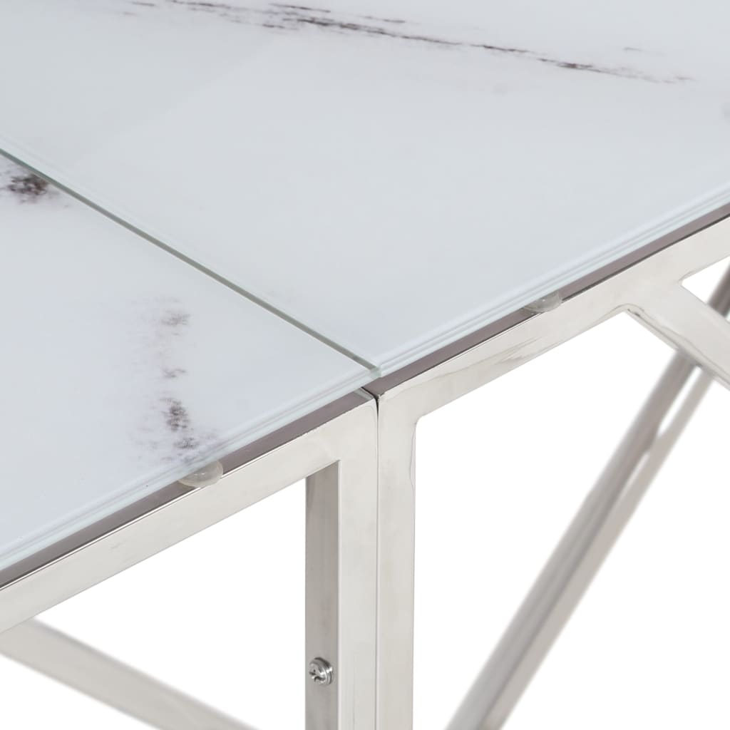 Table console argenté acier inoxydable et verre trempé