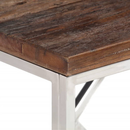 Table console argenté acier inoxydable et bois de mélèze massif