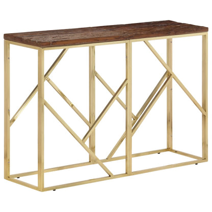 Table console doré acier inoxydable et bois de mélèze massif