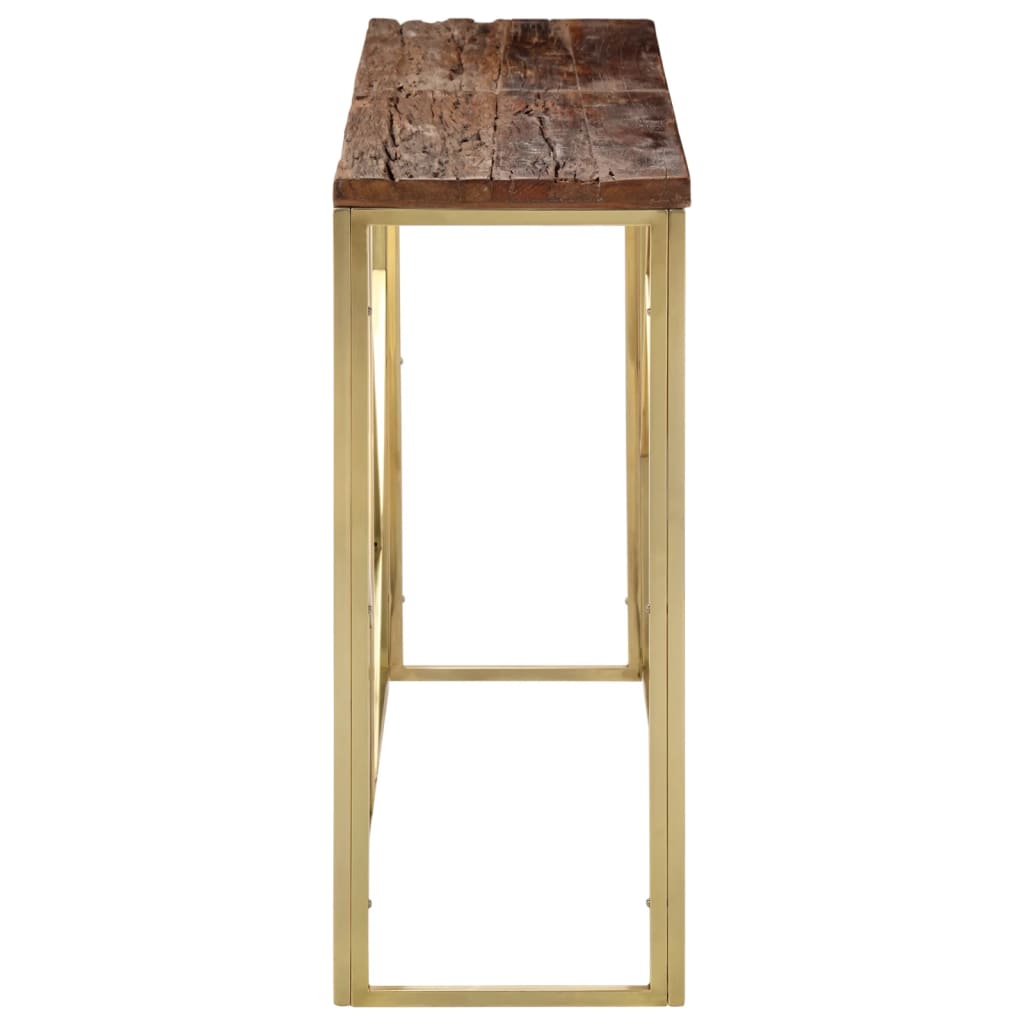 Table console doré acier inoxydable et bois de mélèze massif