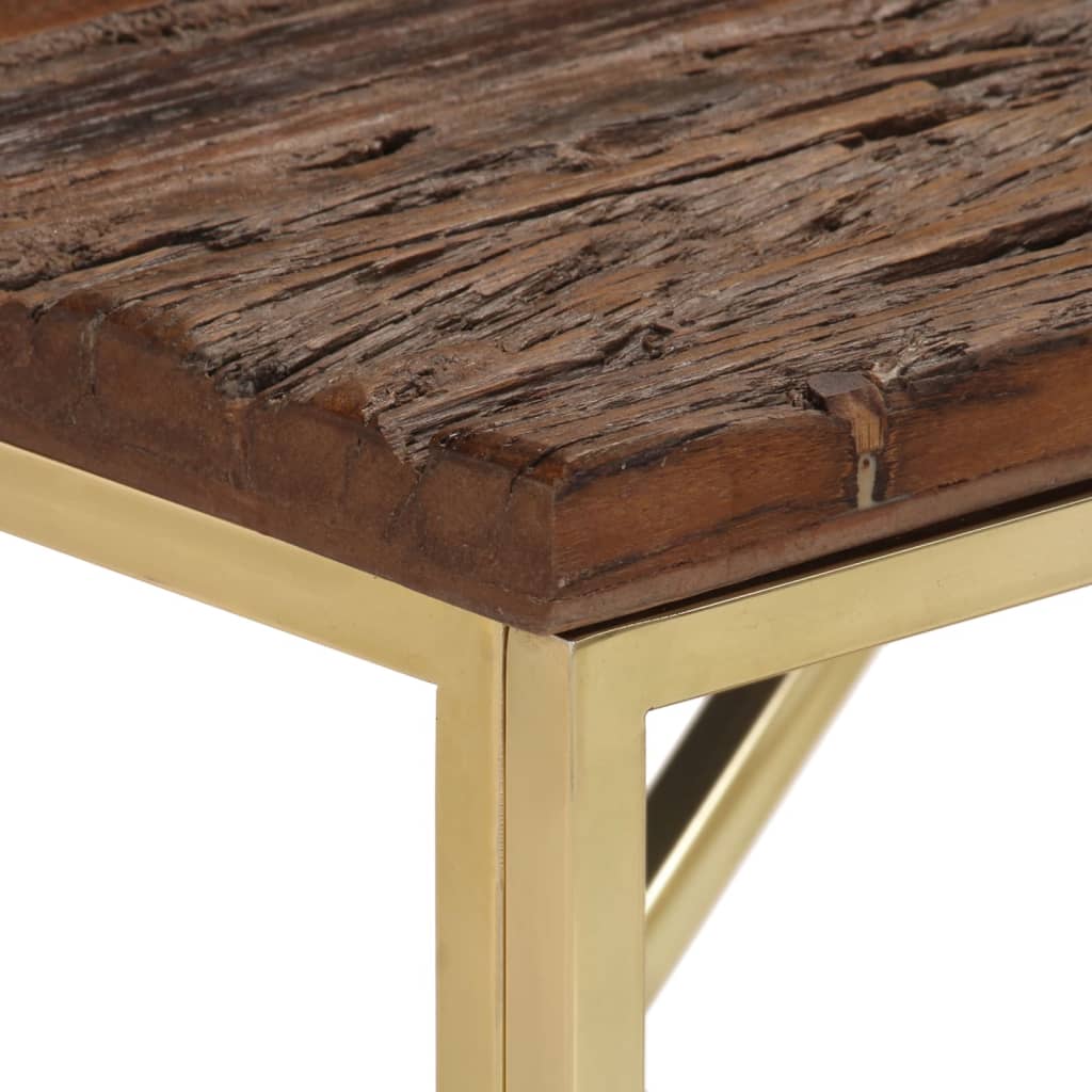 Table console doré acier inoxydable et bois de mélèze massif