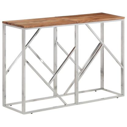 Table console argenté acier inoxydable et bois massif d'acacia