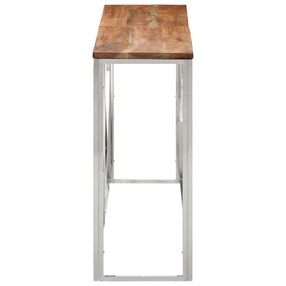 Table console argenté acier inoxydable et bois massif d'acacia