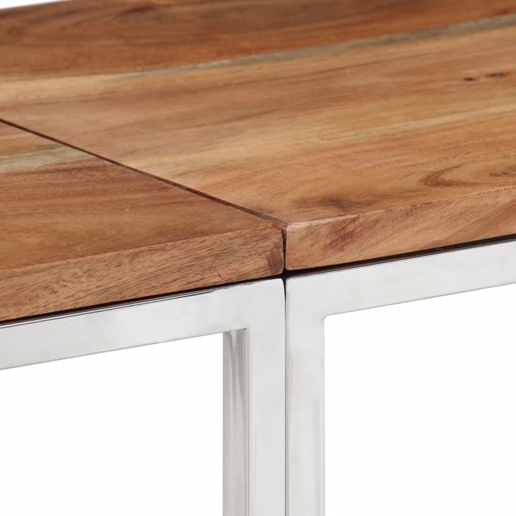 Table console argenté acier inoxydable et bois massif d'acacia