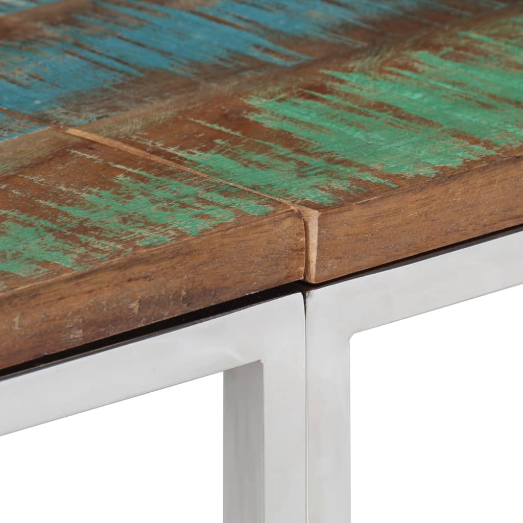 Table console argenté acier inoxydable/bois massif récupération