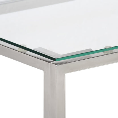 Table console argenté acier inoxydable et verre trempé