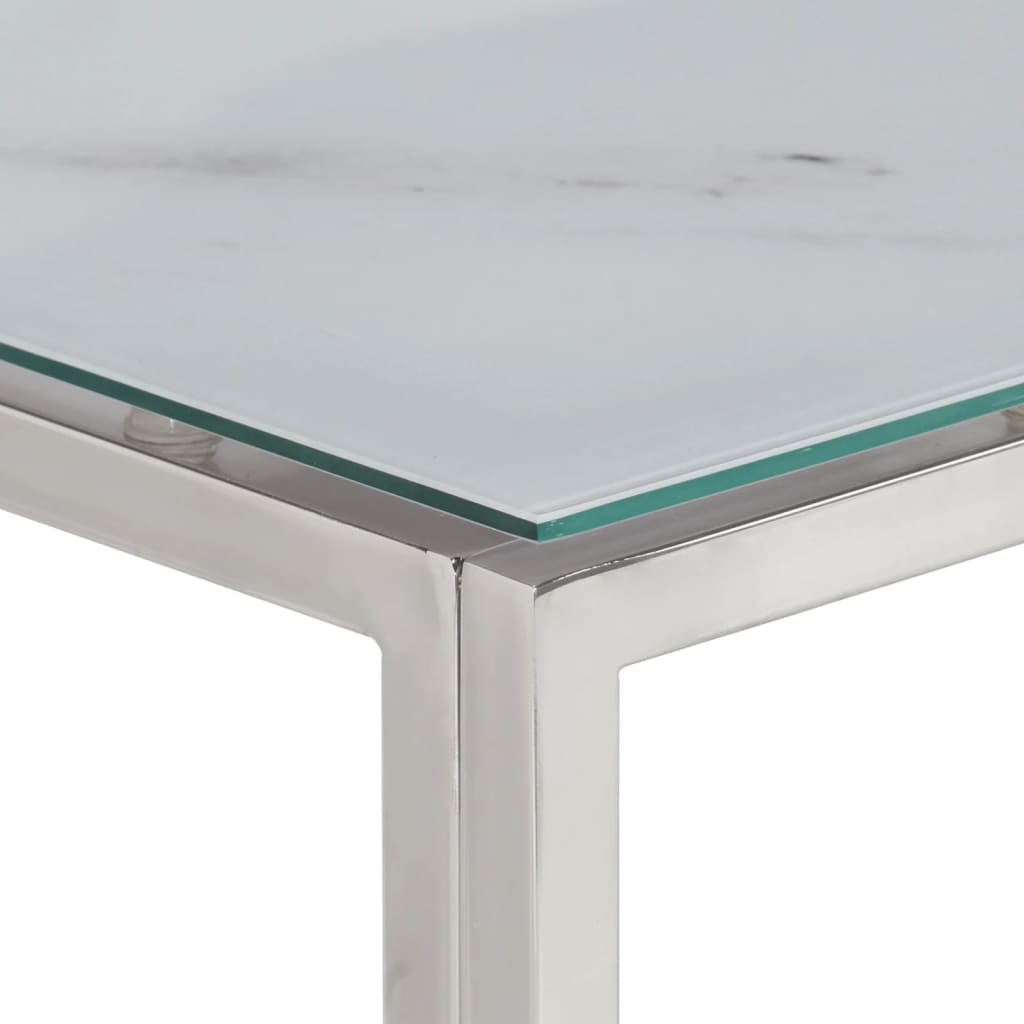 Table console argenté acier inoxydable et verre trempé