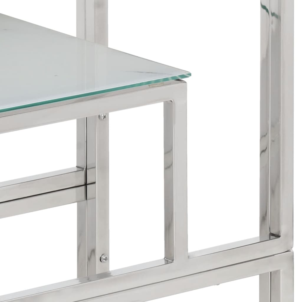 Table console argenté acier inoxydable et verre trempé