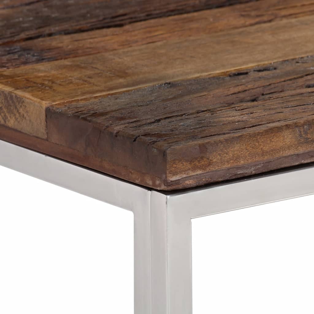 Table console argenté acier inoxydable et bois de mélèze massif