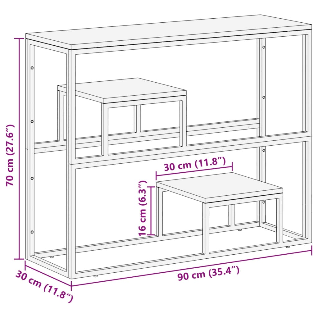 Table console doré acier inoxydable et bois de mélèze massif