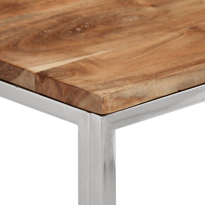 Table console argenté acier inoxydable et bois massif d'acacia