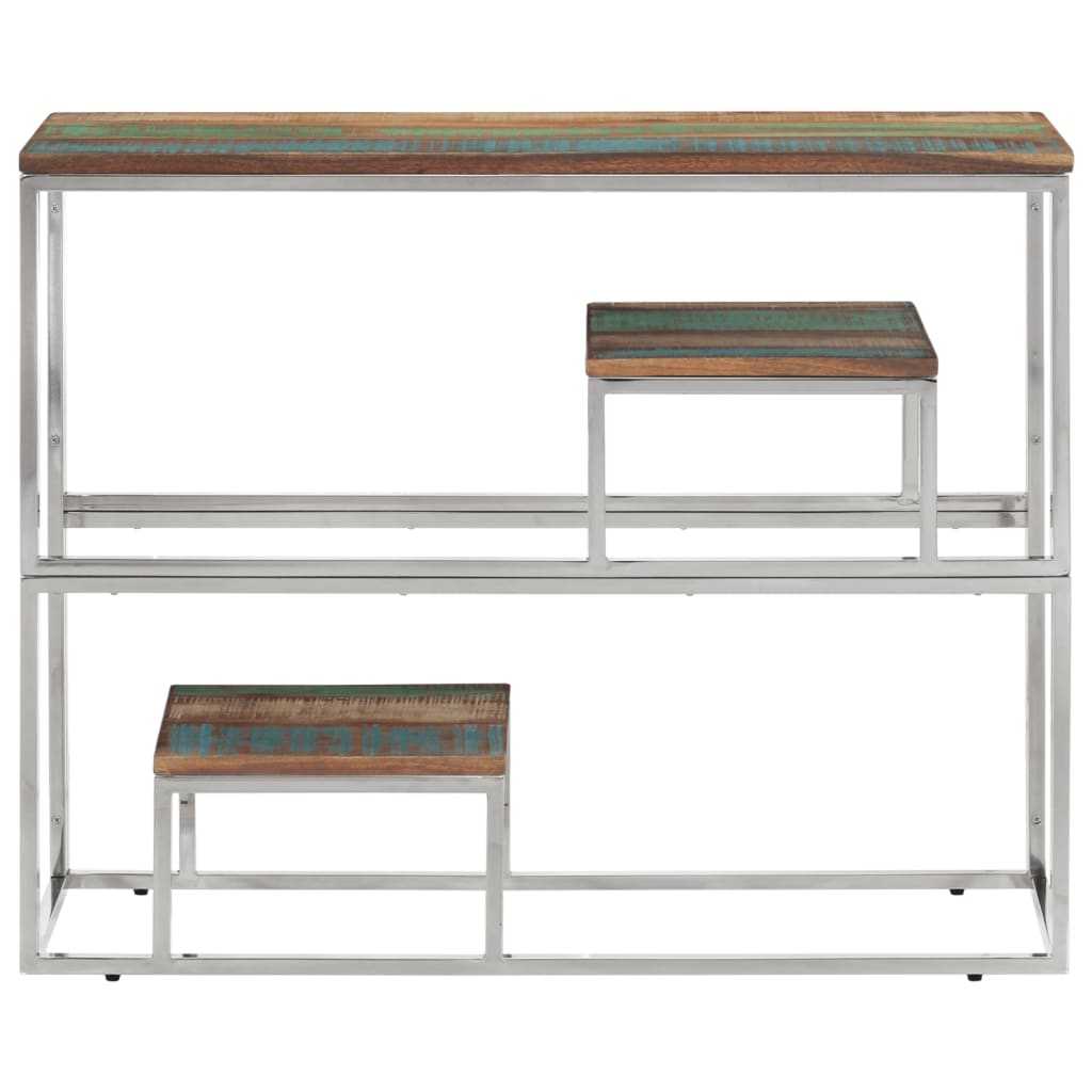 Table console argenté acier inoxydable/bois massif récupération