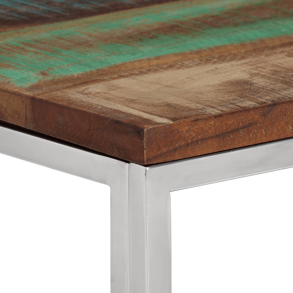 Table console argenté acier inoxydable/bois massif récupération