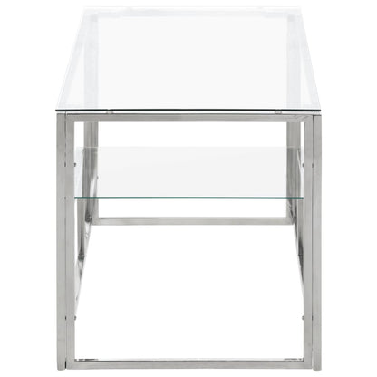 Table basse argenté acier inoxydable et verre trempé