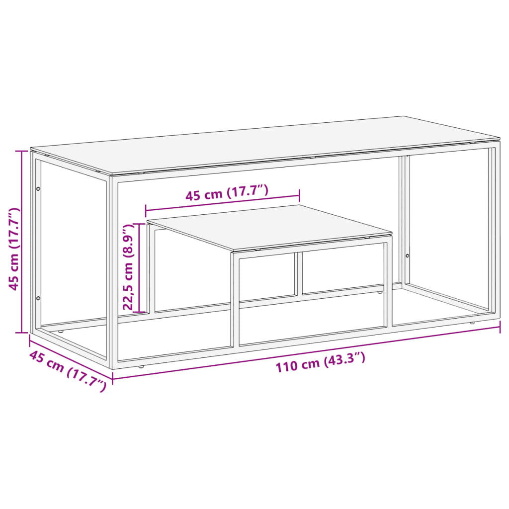 Table basse doré acier inoxydable et verre trempé