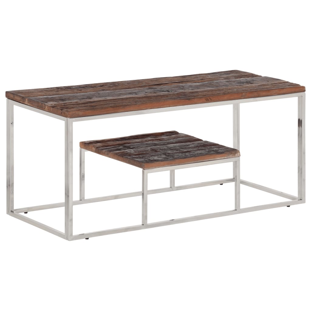 Table basse argenté acier inoxydable et bois de mélèze massif