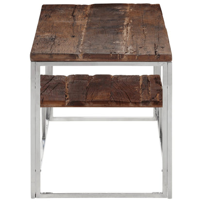 Table basse argenté acier inoxydable et bois de mélèze massif