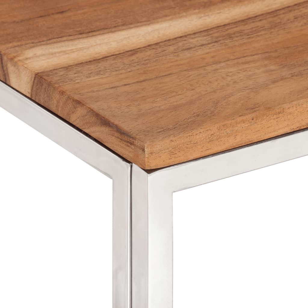 Table basse argenté acier inoxydable et bois massif d'acacia