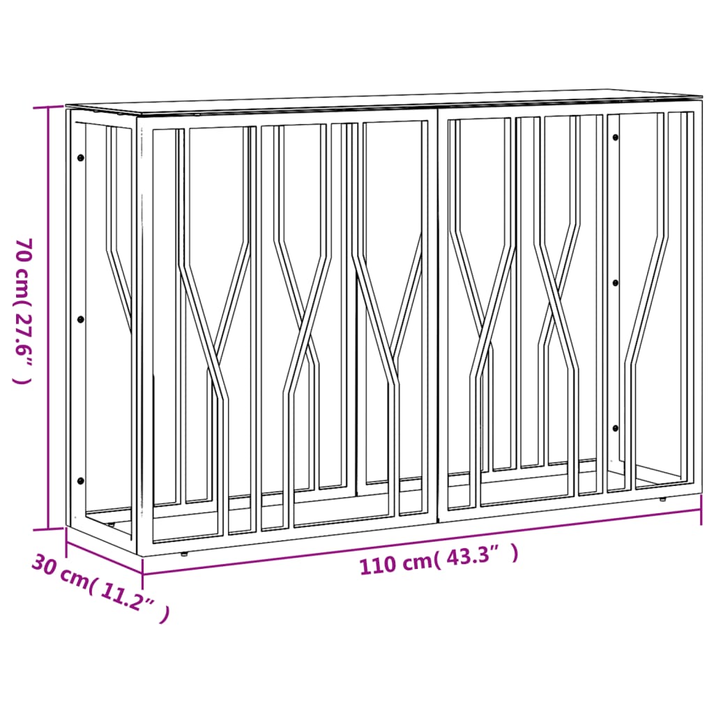 Table console argenté 110x30x70 cm acier inoxydable et verre