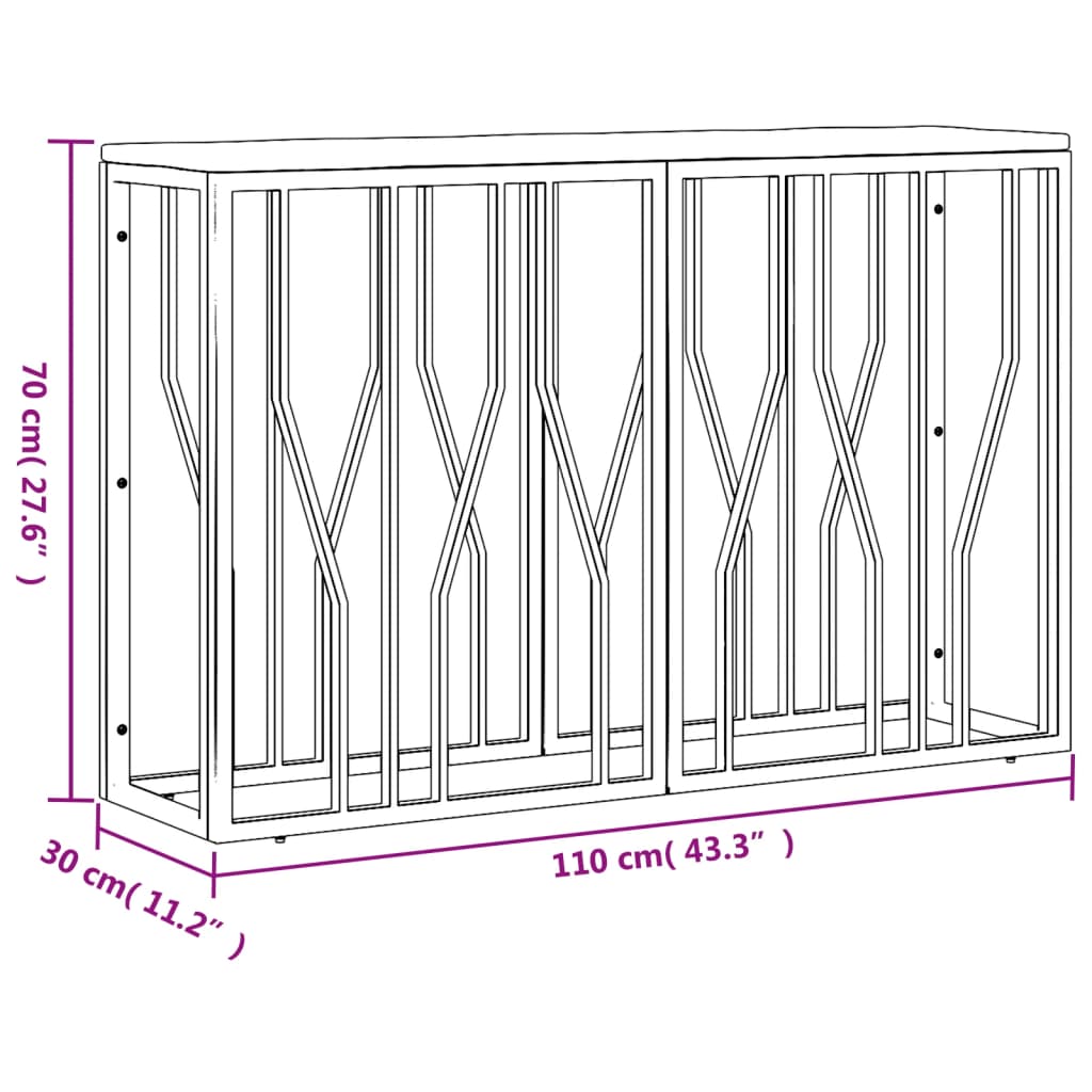 Table console acier inoxydable et bois massif de récupération