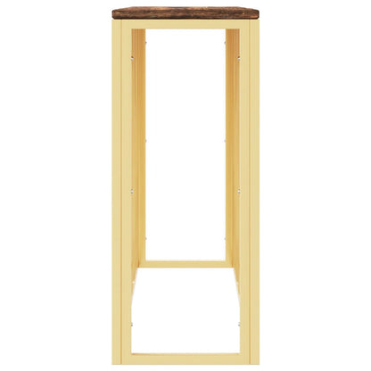 Table console doré acier inoxydable et bois massif récupération