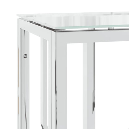 Table console 70x30x70 cm acier inoxydable et verre