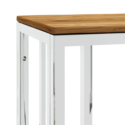 Table console argenté acier inoxydable et bois massif d'acacia