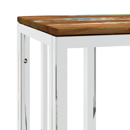 Table console argenté acier inoxydable/bois massif récupération