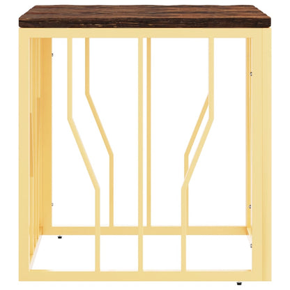 Table basse doré acier inoxydable et bois massif récupération