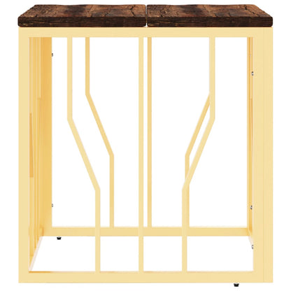 Table basse doré acier inoxydable et bois massif récupération