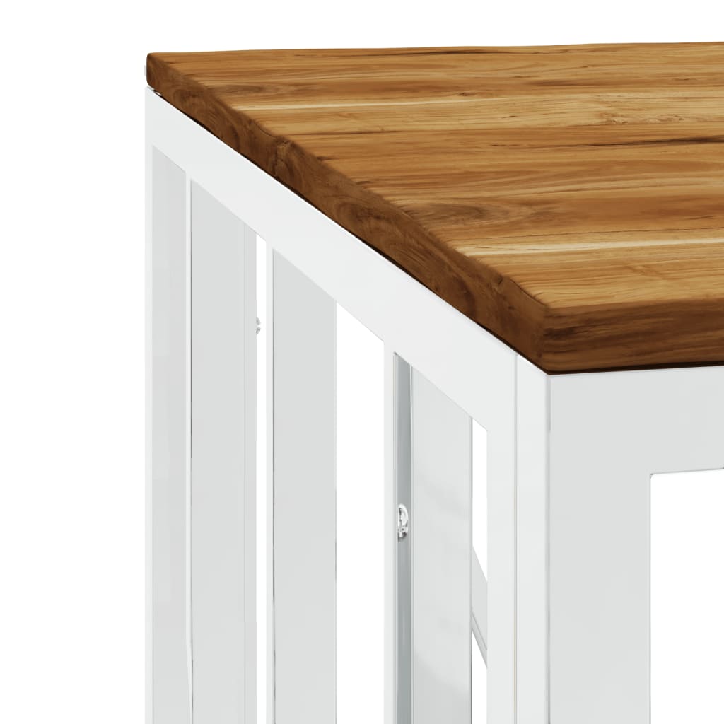 Table basse argenté acier inoxydable et bois massif d'acacia