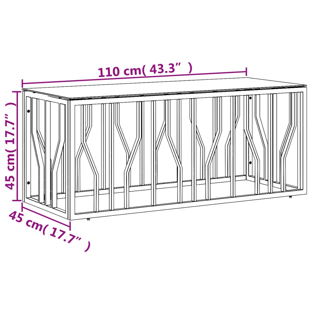 Table basse 110x45x45 cm acier inoxydable et verre