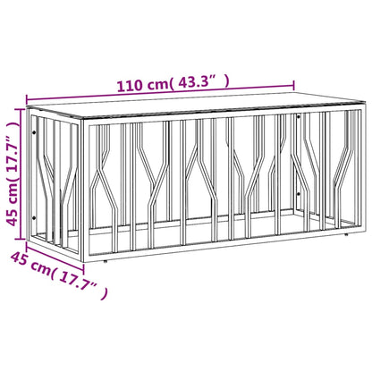 Table basse 110x45x45 cm acier inoxydable et verre