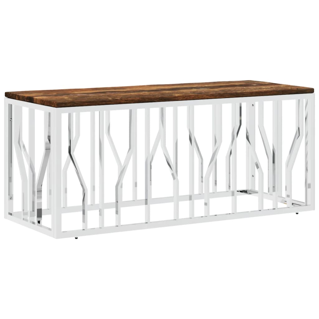 Table basse acier inoxydable et bois massif de récupération