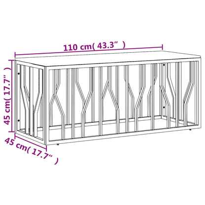 Table basse doré acier inoxydable et bois massif récupération