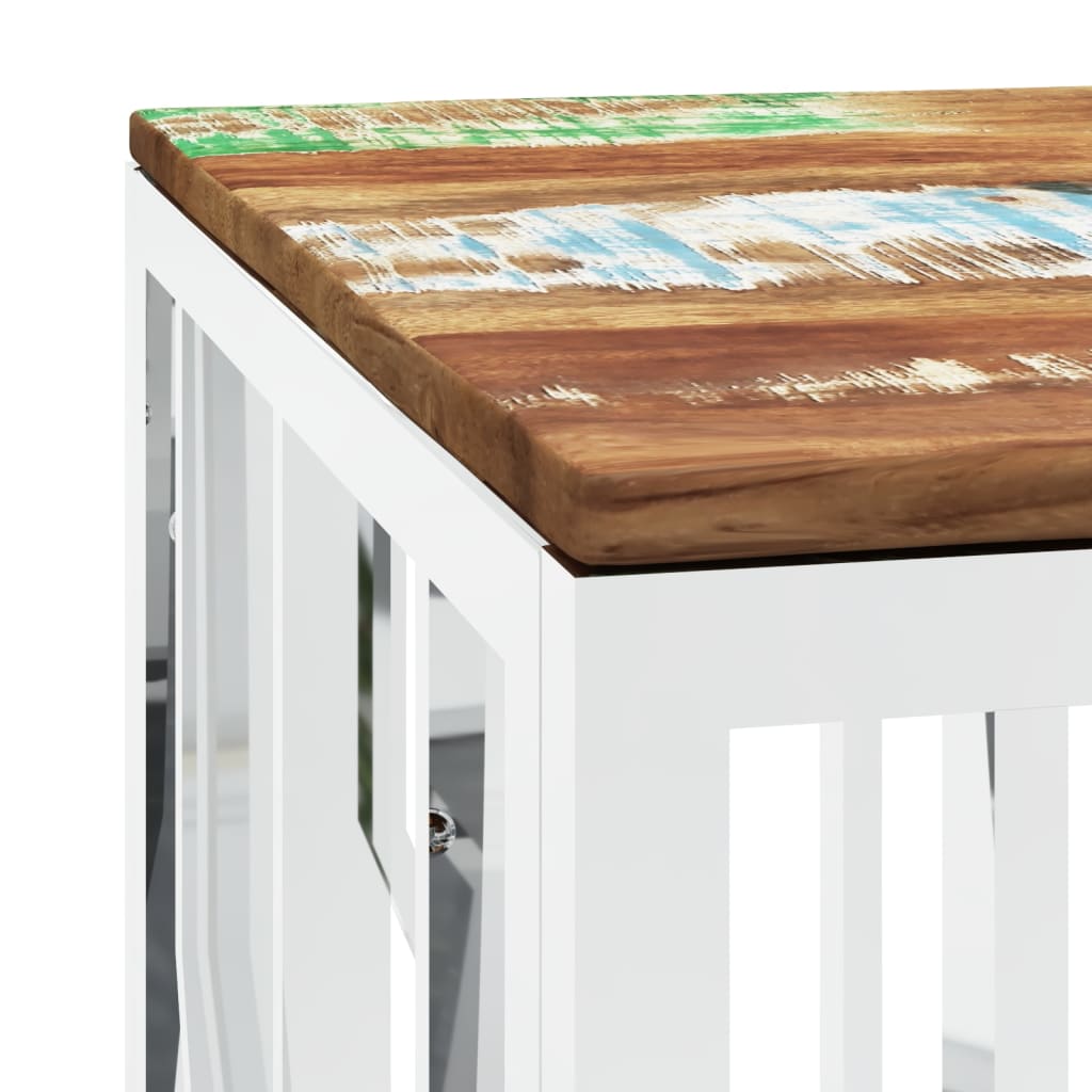 Table basse argenté acier inoxydable/bois massif récupération