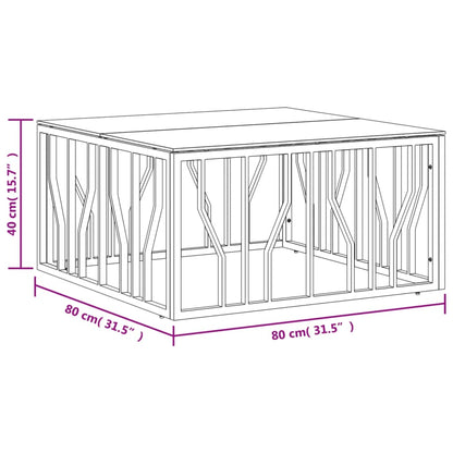 Table basse 80x80x40 cm acier inoxydable et verre