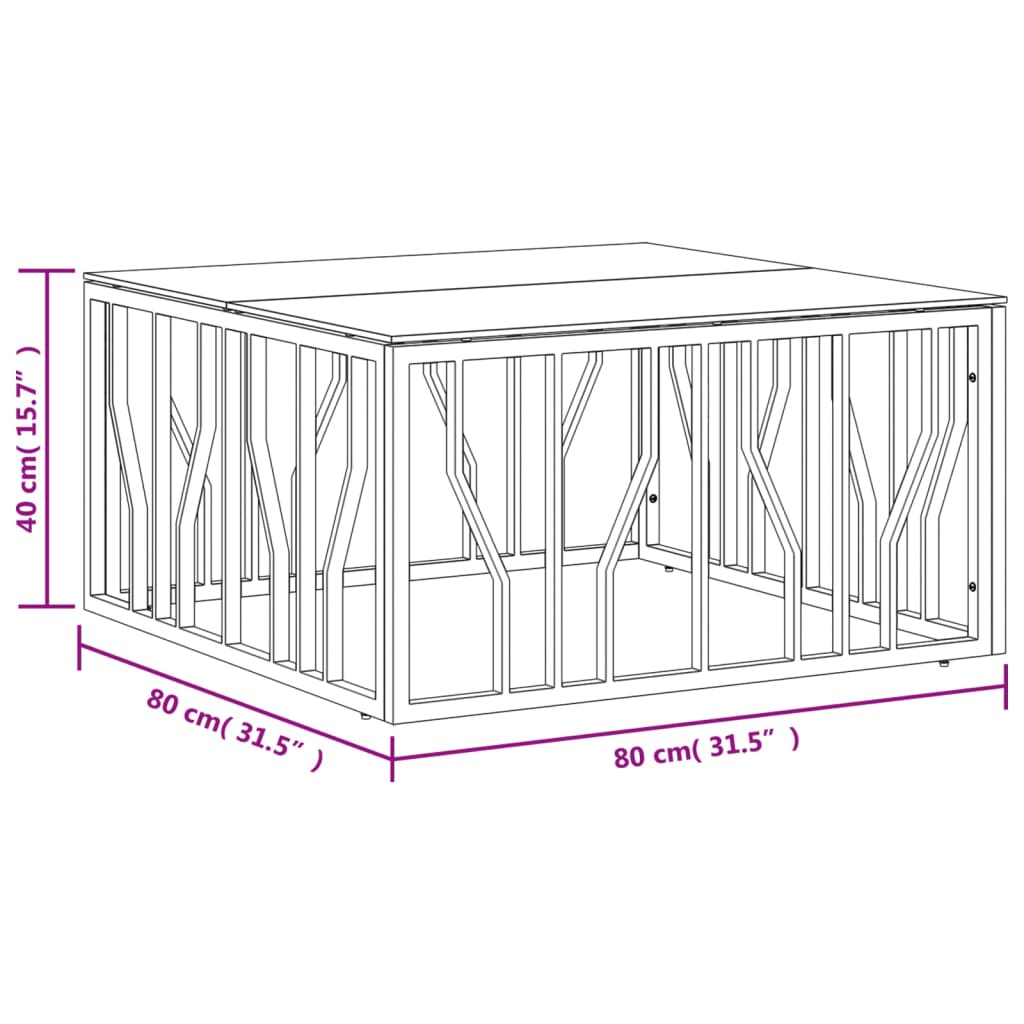 Table basse doré 80x80x40 cm acier inoxydable et verre