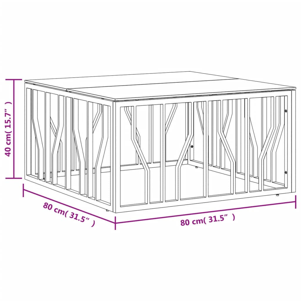 Table basse doré 80x80x40 cm acier inoxydable et verre