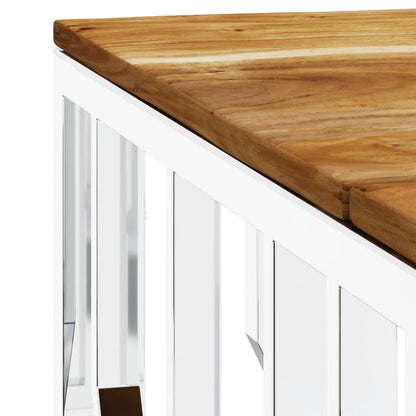 Table basse argenté acier inoxydable et bois massif d'acacia